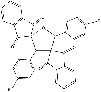 4'-(4-bromophenyl)-2'-(4-fluorophenyl)-dispiro[bis[1H-indene-1,3(2H)-dione]-2,3':2'',5'-tetrahydrofuran] Struktur