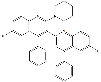 6'-bromo-6-chloro-2'-(1-piperidinyl)-2,3'-bis[4-phenylquinoline] Struktur