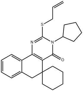 2-(allylsulfanyl)-3-cyclopentyl-5,6-dihydrospiro(benzo[h]quinazoline-5,1'-cyclohexane)-4(3H)-one Struktur