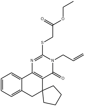 ethyl {[3-allyl-4-oxo-3,4,5,6-tetrahydrospiro(benzo[h]quinazoline-5,1'-cyclopentane)-2-yl]sulfanyl}acetate Struktur