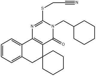 {[3-(cyclohexylmethyl)-4-oxo-3,4,5,6-tetrahydrospiro(benzo[h]quinazoline-5,1'-cyclohexane)-2-yl]sulfanyl}acetonitrile Struktur