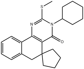 3-cyclohexyl-2-(methylsulfanyl)-5,6-dihydrospiro(benzo[h]quinazoline-5,1'-cyclopentane)-4(3H)-one Struktur