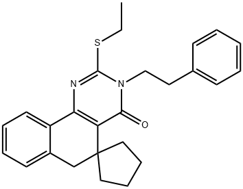 2-(ethylsulfanyl)-3-(2-phenylethyl)-5,6-dihydrospiro(benzo[h]quinazoline-5,1'-cyclopentane)-4(3H)-one Struktur