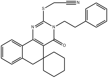 2-[(cyanomethyl)sulfanyl]-3-(2-phenylethyl)-5,6-dihydro-4(3H)-oxospiro(benzo[h]quinazolin-5,1'-cyclohexane) Struktur