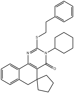 3-cyclohexyl-2-[(2-phenylethyl)sulfanyl]-5,6-dihydro-4(3H)-oxospiro(benzo[h]quinazoline-5,1'-cyclopentane) Struktur