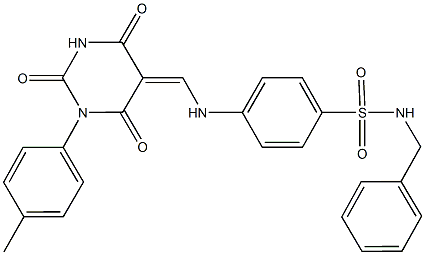 N-benzyl-4-{[(1-(4-methylphenyl)-2,4,6-trioxotetrahydro-5(2H)-pyrimidinylidene)methyl]amino}benzenesulfonamide Struktur