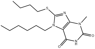 8-(butylsulfanyl)-7-hexyl-3-methyl-3,7-dihydro-1H-purine-2,6-dione Struktur