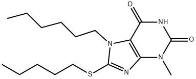 7-hexyl-3-methyl-8-(pentylsulfanyl)-3,7-dihydro-1H-purine-2,6-dione Struktur