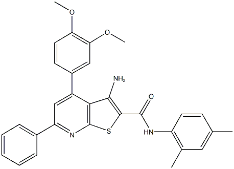 3-amino-4-(3,4-dimethoxyphenyl)-N-(2,4-dimethylphenyl)-6-phenylthieno[2,3-b]pyridine-2-carboxamide Struktur