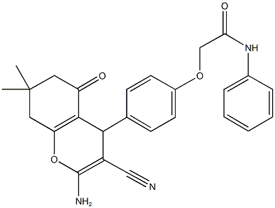 2-[4-(2-amino-3-cyano-7,7-dimethyl-5-oxo-5,6,7,8-tetrahydro-4H-chromen-4-yl)phenoxy]-N-phenylacetamide Struktur