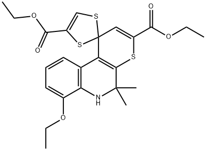 diethyl 7-(ethyloxy)-5,5-dimethyl-5,6-dihydro-spiro(1H-thiopyrano[2,3-c]quinoline-1,2'-[1,3]-dithiole)-3,4'-dicarboxylate Struktur