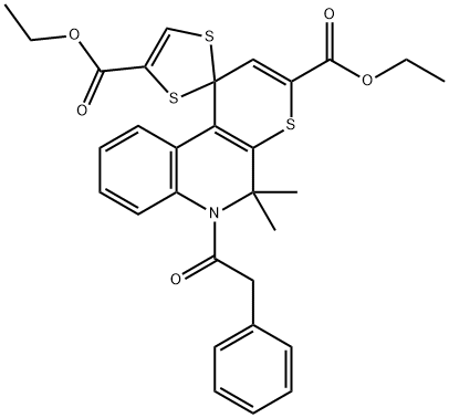 diethyl 5',5'-dimethyl-6'-(phenylacetyl)-5',6'-dihydrospiro(1,3-dithiole-2,1'-(1'H)-thiopyrano[2,3-c]quinoline]-3',4-dicarboxylate Struktur