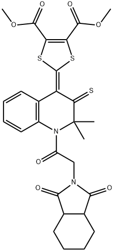 dimethyl 2-(1-[(1,3-dioxooctahydro-2H-isoindol-2-yl)acetyl]-2,2-dimethyl-3-thioxo-2,3-dihydro-4(1H)-quinolinylidene)-1,3-dithiole-4,5-dicarboxylate Struktur