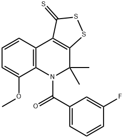 5-(3-fluorobenzoyl)-6-methoxy-4,4-dimethyl-4,5-dihydro-1H-[1,2]dithiolo[3,4-c]quinoline-1-thione Struktur