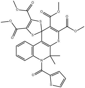 tetramethyl 5',5'-dimethyl-6'-(2-thienylcarbonyl)-5',6'-dihydrospiro[1,3-dithiole-2,1'-(1'H)-thiopyrano[2,3-c]quinoline]-2',3',4,5-tetracarboxylate Struktur