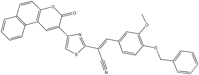 3-[4-(benzyloxy)-3-methoxyphenyl]-2-[4-(3-oxo-3H-benzo[f]chromen-2-yl)-1,3-thiazol-2-yl]acrylonitrile Struktur