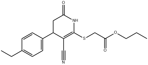 propyl {[3-cyano-4-(4-ethylphenyl)-6-oxo-1,4,5,6-tetrahydro-2-pyridinyl]sulfanyl}acetate Struktur