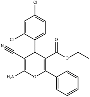 ethyl 6-amino-5-cyano-4-(2,4-dichlorophenyl)-2-phenyl-4H-pyran-3-carboxylate Struktur