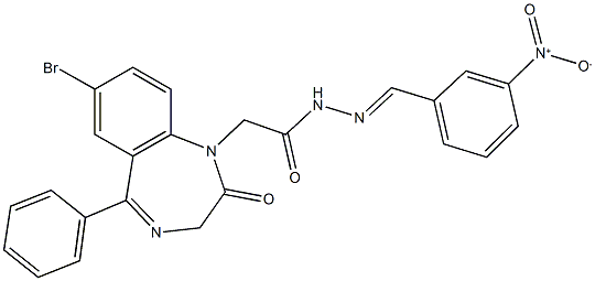 2-(7-bromo-2-oxo-5-phenyl-2,3-dihydro-1H-1,4-benzodiazepin-1-yl)-N'-{3-nitrobenzylidene}acetohydrazide Struktur