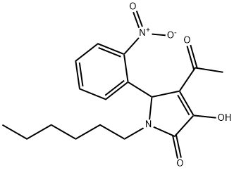 4-acetyl-1-hexyl-3-hydroxy-5-{2-nitrophenyl}-1,5-dihydro-2H-pyrrol-2-one Struktur