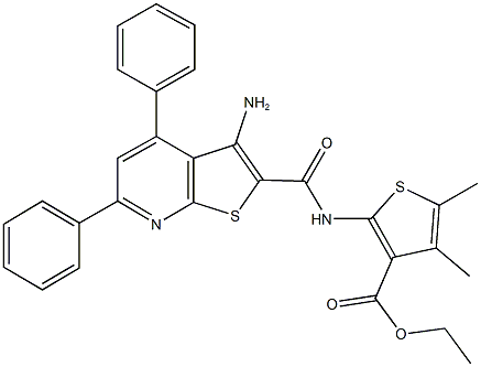 ethyl 2-{[(3-amino-4,6-diphenylthieno[2,3-b]pyridin-2-yl)carbonyl]amino}-4,5-dimethyl-3-thiophenecarboxylate Struktur