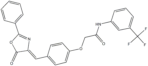 2-{4-[(5-oxo-2-phenyl-1,3-oxazol-4(5H)-ylidene)methyl]phenoxy}-N-[3-(trifluoromethyl)phenyl]acetamide Struktur