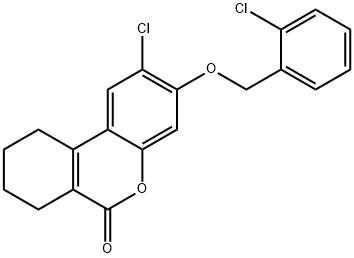 2-chloro-3-[(2-chlorobenzyl)oxy]-7,8,9,10-tetrahydro-6H-benzo[c]chromen-6-one Struktur