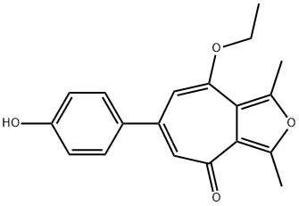 8-ethoxy-6-(4-hydroxyphenyl)-1,3-dimethyl-4H-cyclohepta[c]furan-4-one Struktur