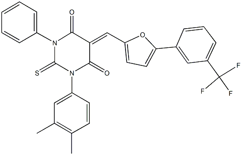 1-(3,4-dimethylphenyl)-3-phenyl-2-thioxo-5-({5-[3-(trifluoromethyl)phenyl]-2-furyl}methylene)dihydro-4,6(1H,5H)-pyrimidinedione Struktur