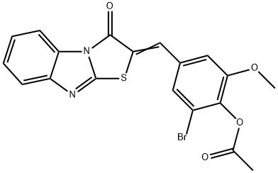 2-bromo-6-methoxy-4-[(3-oxo[1,3]thiazolo[3,2-a]benzimidazol-2(3H)-ylidene)methyl]phenyl acetate Struktur