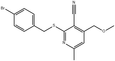 2-[(4-bromobenzyl)sulfanyl]-4-(methoxymethyl)-6-methylnicotinonitrile Struktur