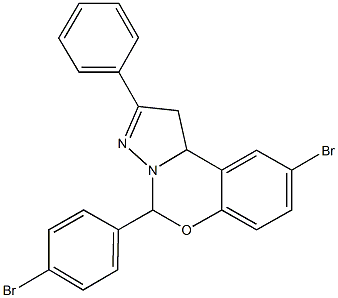 9-bromo-5-(4-bromophenyl)-2-phenyl-1,10b-dihydropyrazolo[1,5-c][1,3]benzoxazine Struktur