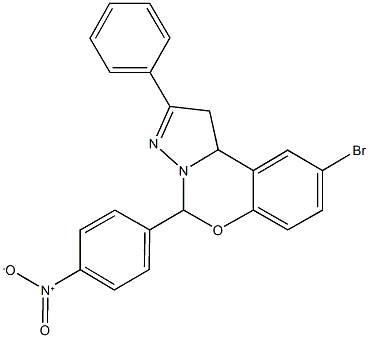 9-bromo-5-{4-nitrophenyl}-2-phenyl-1,10b-dihydropyrazolo[1,5-c][1,3]benzoxazine Struktur