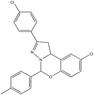 9-chloro-2-(4-chlorophenyl)-5-(4-methylphenyl)-1,10b-dihydropyrazolo[1,5-c][1,3]benzoxazine Struktur