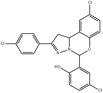 4-chloro-2-[9-chloro-2-(4-chlorophenyl)-1,10b-dihydropyrazolo[1,5-c][1,3]benzoxazin-5-yl]phenol Struktur