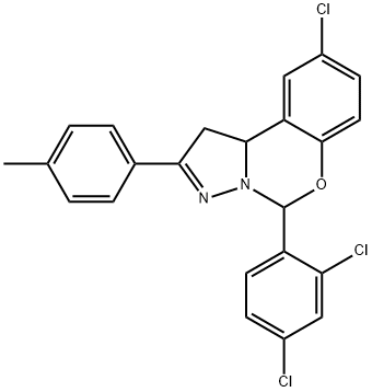 9-chloro-5-(2,4-dichlorophenyl)-2-(4-methylphenyl)-1,10b-dihydropyrazolo[1,5-c][1,3]benzoxazine Struktur