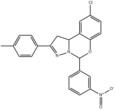 9-chloro-5-{3-nitrophenyl}-2-(4-methylphenyl)-1,10b-dihydropyrazolo[1,5-c][1,3]benzoxazine Struktur