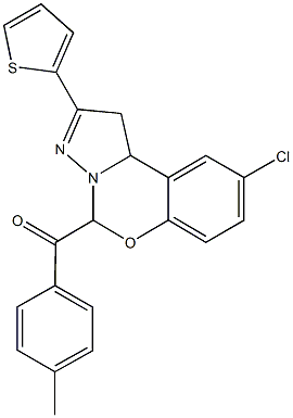 [9-chloro-2-(2-thienyl)-1,10b-dihydropyrazolo[1,5-c][1,3]benzoxazin-5-yl](4-methylphenyl)methanone Struktur