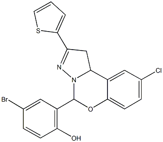 4-bromo-2-[9-chloro-2-(2-thienyl)-1,10b-dihydropyrazolo[1,5-c][1,3]benzoxazin-5-yl]phenol Struktur