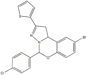 9-bromo-5-(4-chlorophenyl)-2-thien-2-yl-1,10b-dihydropyrazolo[1,5-c][1,3]benzoxazine Struktur