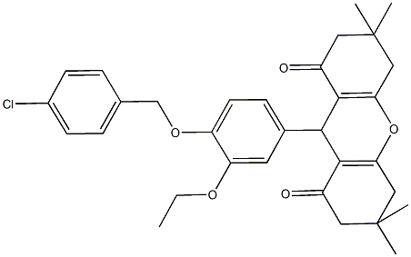 9-{4-[(4-chlorobenzyl)oxy]-3-ethoxyphenyl}-3,3,6,6-tetramethyl-3,4,5,6,7,9-hexahydro-1H-xanthene-1,8(2H)-dione Struktur