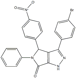 3-(4-bromophenyl)-4-{4-nitrophenyl}-5-phenyl-4,5-dihydropyrrolo[3,4-c]pyrazol-6(1H)-one Struktur