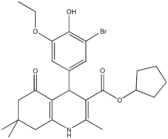 cyclopentyl 4-(3-bromo-5-ethoxy-4-hydroxyphenyl)-2,7,7-trimethyl-5-oxo-1,4,5,6,7,8-hexahydro-3-quinolinecarboxylate Struktur