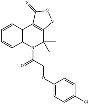 5-[(4-chlorophenoxy)acetyl]-4,4-dimethyl-4,5-dihydro-1H-[1,2]dithiolo[3,4-c]quinoline-1-thione Struktur