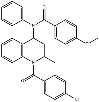 N-[1-(4-chlorobenzoyl)-2-methyl-1,2,3,4-tetrahydro-4-quinolinyl]-4-methoxy-N-phenylbenzamide Struktur