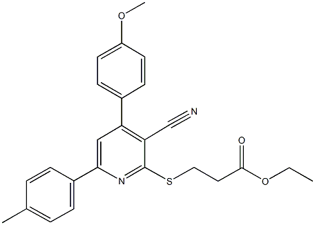 ethyl 3-{[3-cyano-4-(4-methoxyphenyl)-6-(4-methylphenyl)-2-pyridinyl]sulfanyl}propanoate Struktur