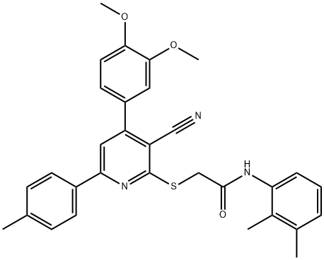 2-{[3-cyano-4-(3,4-dimethoxyphenyl)-6-(4-methylphenyl)-2-pyridinyl]sulfanyl}-N-(2,3-dimethylphenyl)acetamide Struktur