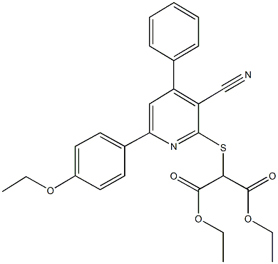 diethyl 2-{[3-cyano-6-(4-ethoxyphenyl)-4-phenyl-2-pyridinyl]sulfanyl}malonate Struktur