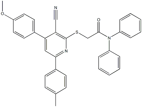 2-{[3-cyano-4-(4-methoxyphenyl)-6-(4-methylphenyl)-2-pyridinyl]sulfanyl}-N,N-diphenylacetamide Struktur