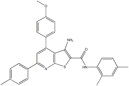 3-amino-N-(2,4-dimethylphenyl)-4-(4-methoxyphenyl)-6-(4-methylphenyl)thieno[2,3-b]pyridine-2-carboxamide Struktur